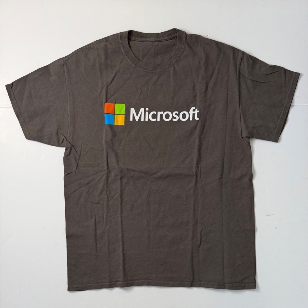 Microsoft T-Shirt Mens Large Gray Cotton Tech Logo Tee
